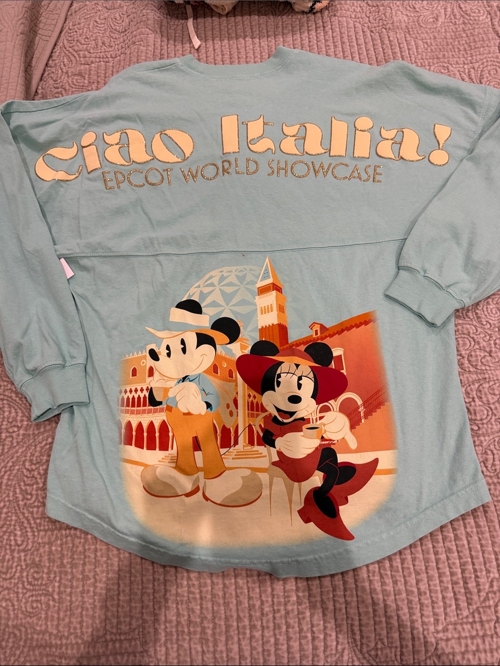 Disney Light Blue EPCOT 'Ciao Italia!' Mickey & Minnie Graphic Sweatshirt